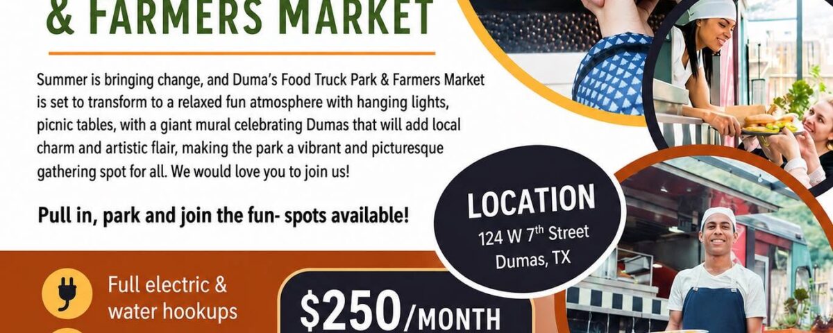 Summer is officially bringing some seriously exciting changes to the heart of Dumas, Texas! If you’ve been looking for the ultimate community gathering spot to enjoy great food, fresh air, and local culture, you’re in luck. Duma’s Food Truck Park & Farmers Market is getting a major glow-up, and it is quickly transforming into the go-to destination for foodies, families, and local artisans alike.